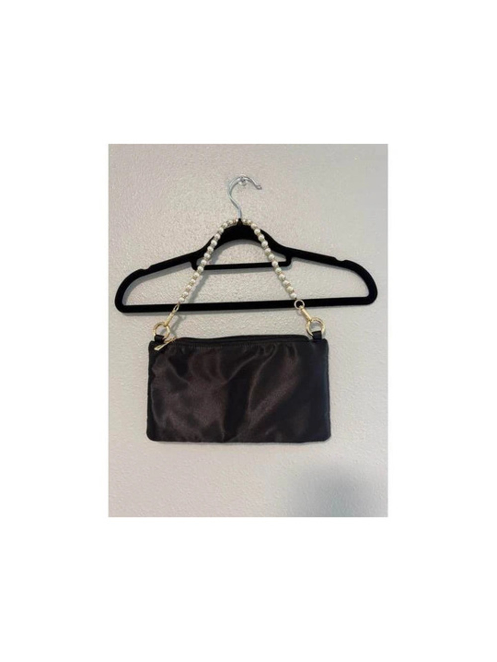 #6241 Black Satin Mini Purse with Pearl Strap